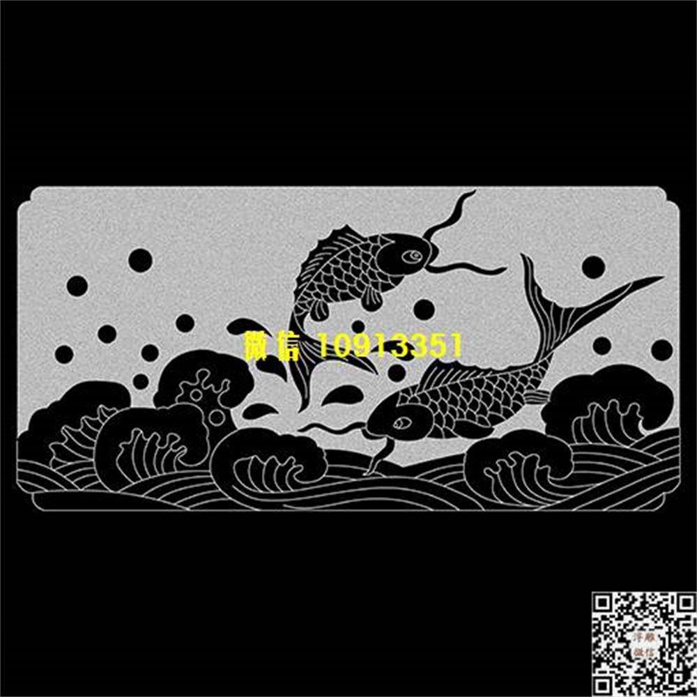 精雕图213浪花鱼栏板精雕图线雕图线条图单线铣底图_电脑雕刻plt文泰矢量图精雕图浮雕图